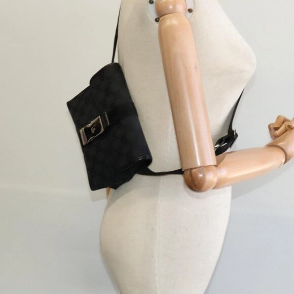 GUCCI GG Canvas Waist bag Black Silver 131236 Auth - Picture 1 of 16